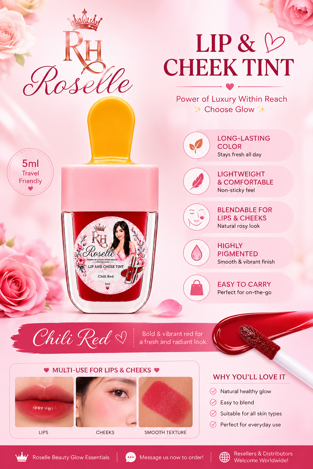 Roselle Lip & cheek Tint - Chili Red