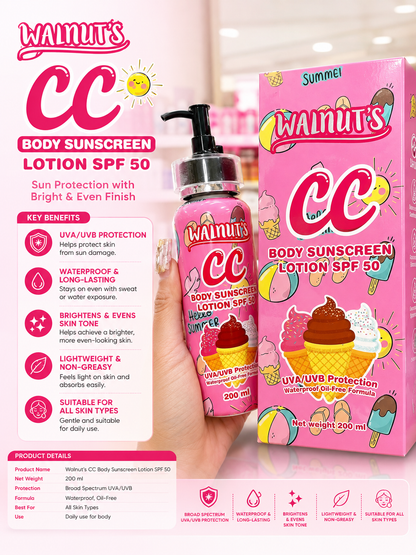 Walnut’s CC Body Sunscreen Lotion SPF 50