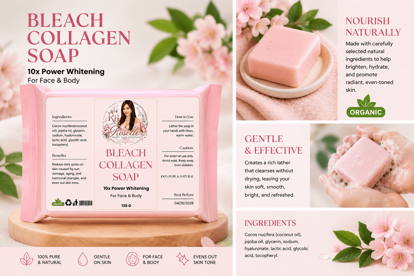 Bleach Collagen Soap – 10x Power Whitening - Roselle