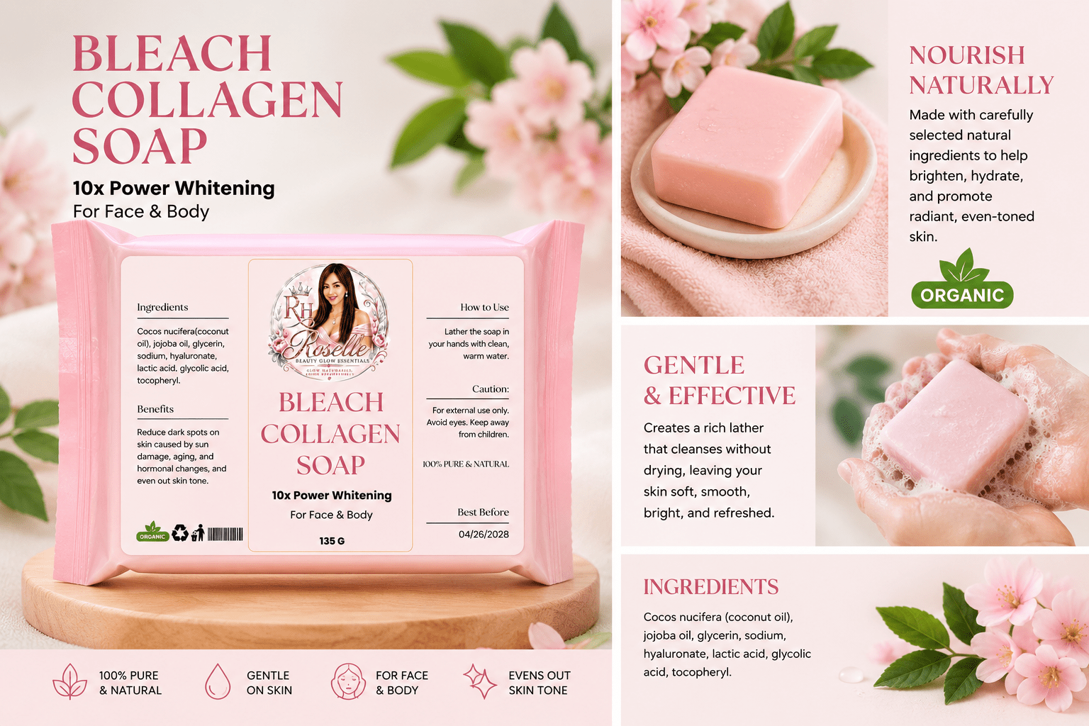 Bleach Collagen Soap – 10x Power Whitening - Roselle