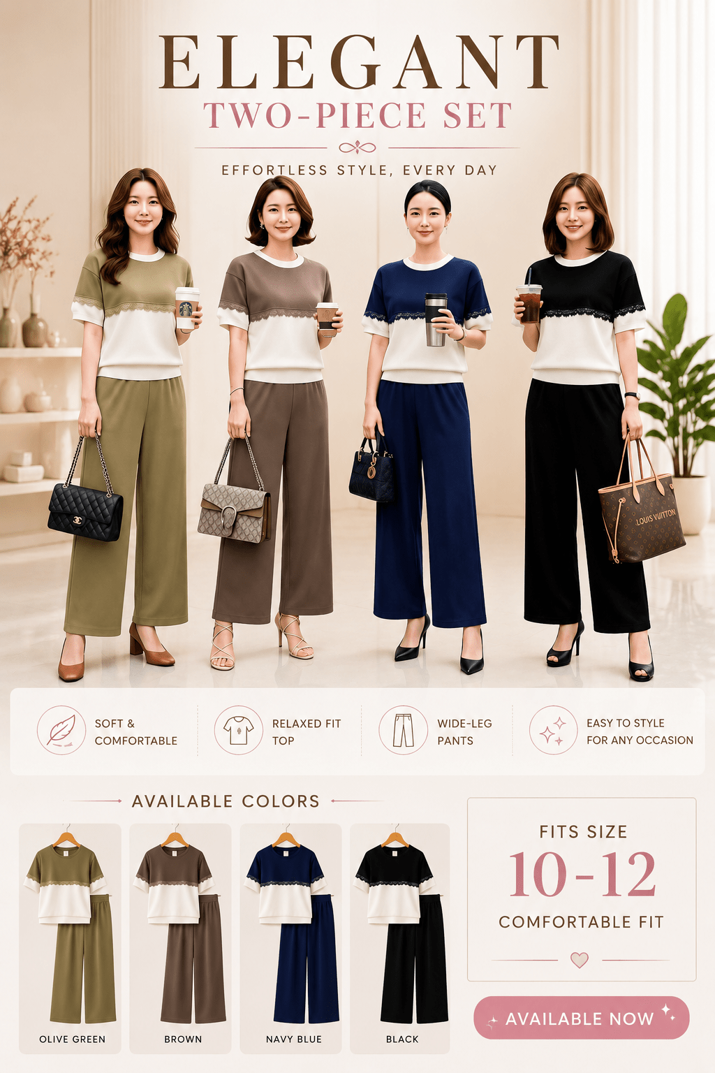 Elegant Two-Piece Wide-Leg Set - Roselle