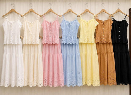 Eyelet Skirt Co-ord Set (Matching Top & Skirt) - Roselle
