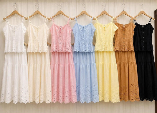 Eyelet Skirt Co-ord Set (Matching Top & Skirt) - Roselle