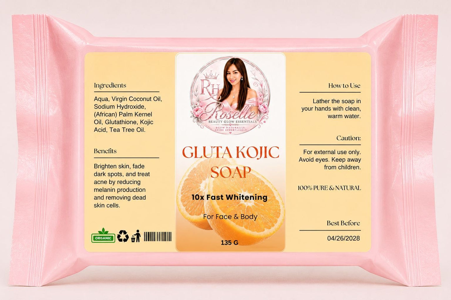 Gluta Kojic Soap – 10x Fast Whitening - Roselle