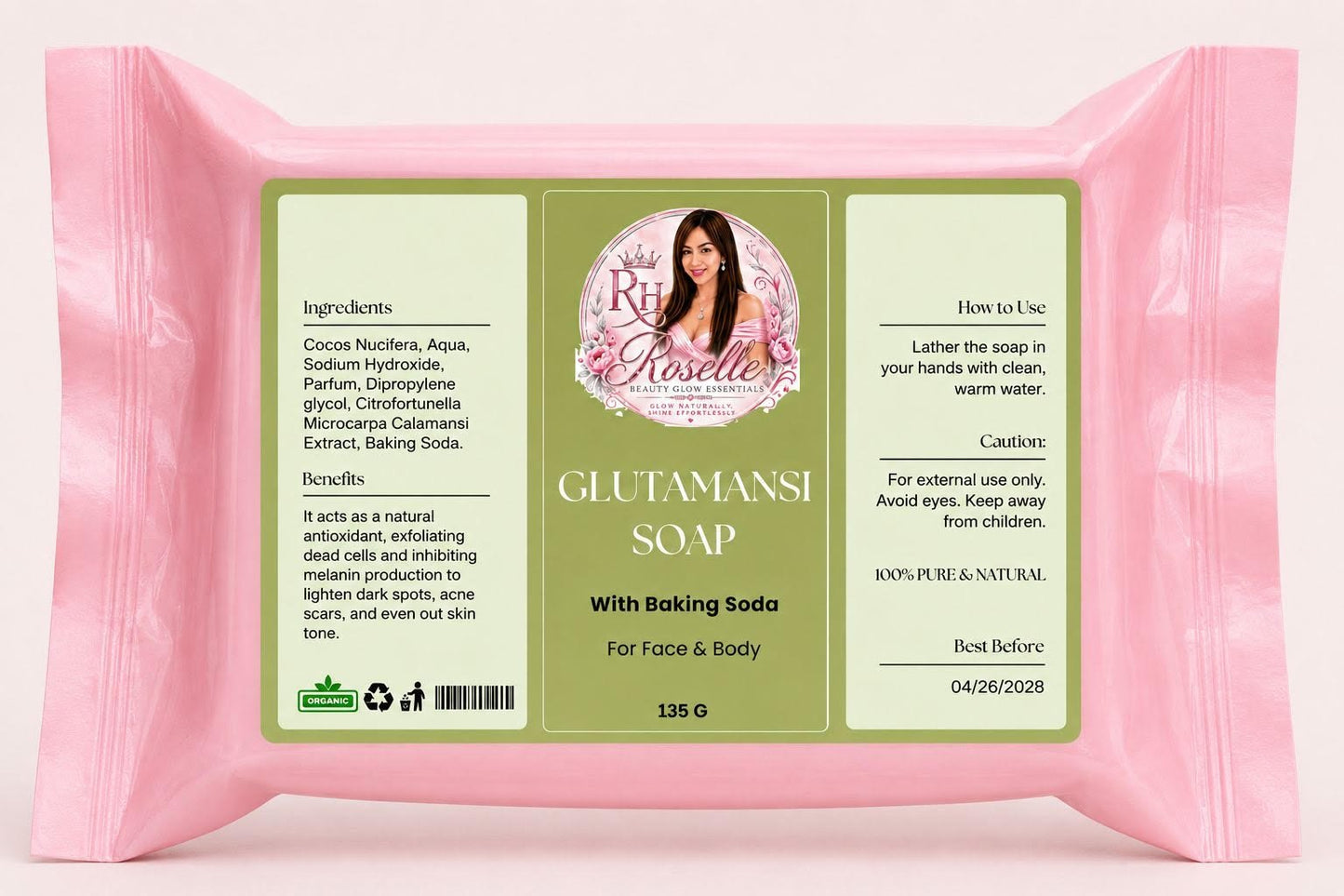Glutamansi Soap - with Baking Soda - Roselle