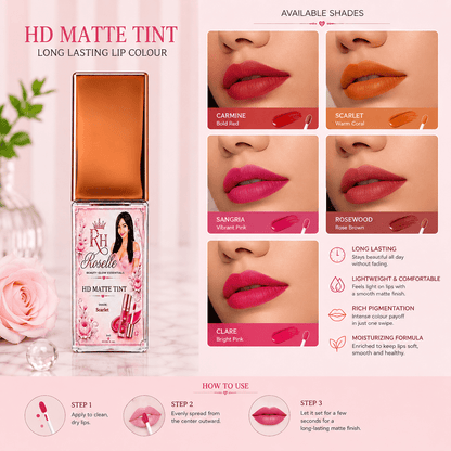 HD Matte Tint – Long Lasting Lip Colour - Roselle