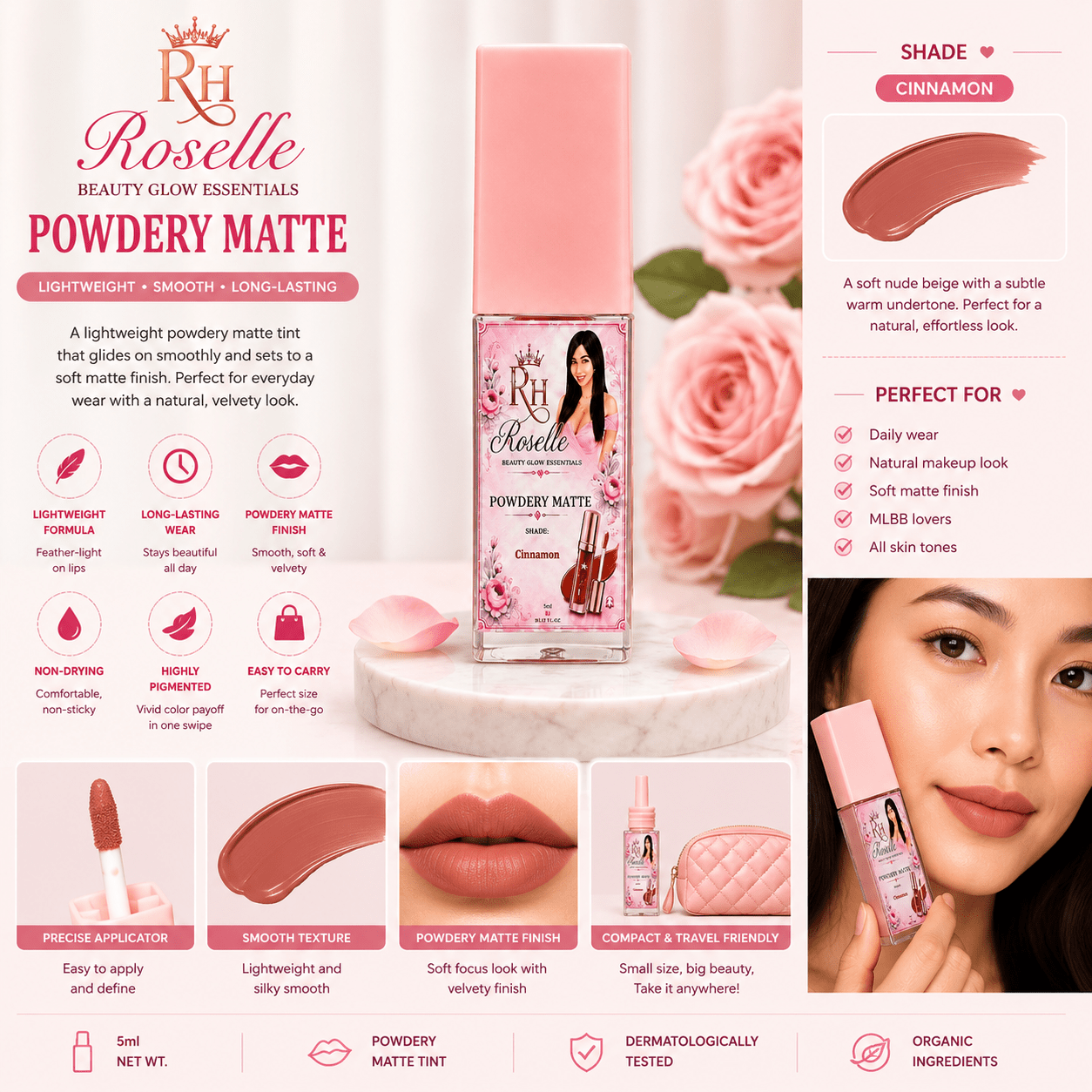 RH Roselle Beauty Glow Essentials – Powdery Matte Tint (Cinnamon) - Roselle