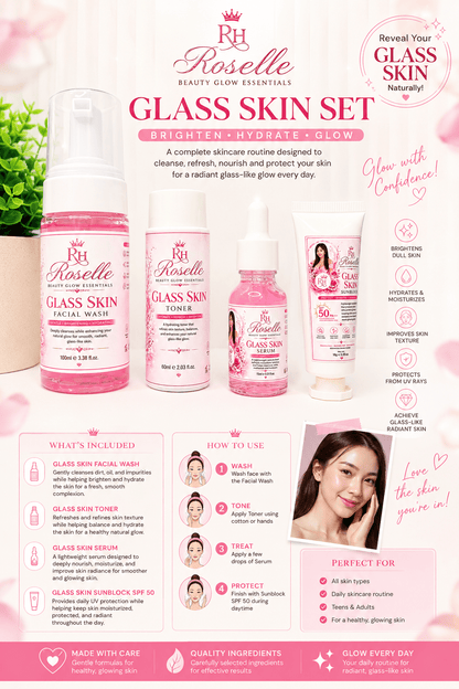 Roselle Beauty Glow Essentials – Glass Skin Set Pink For Women - Roselle