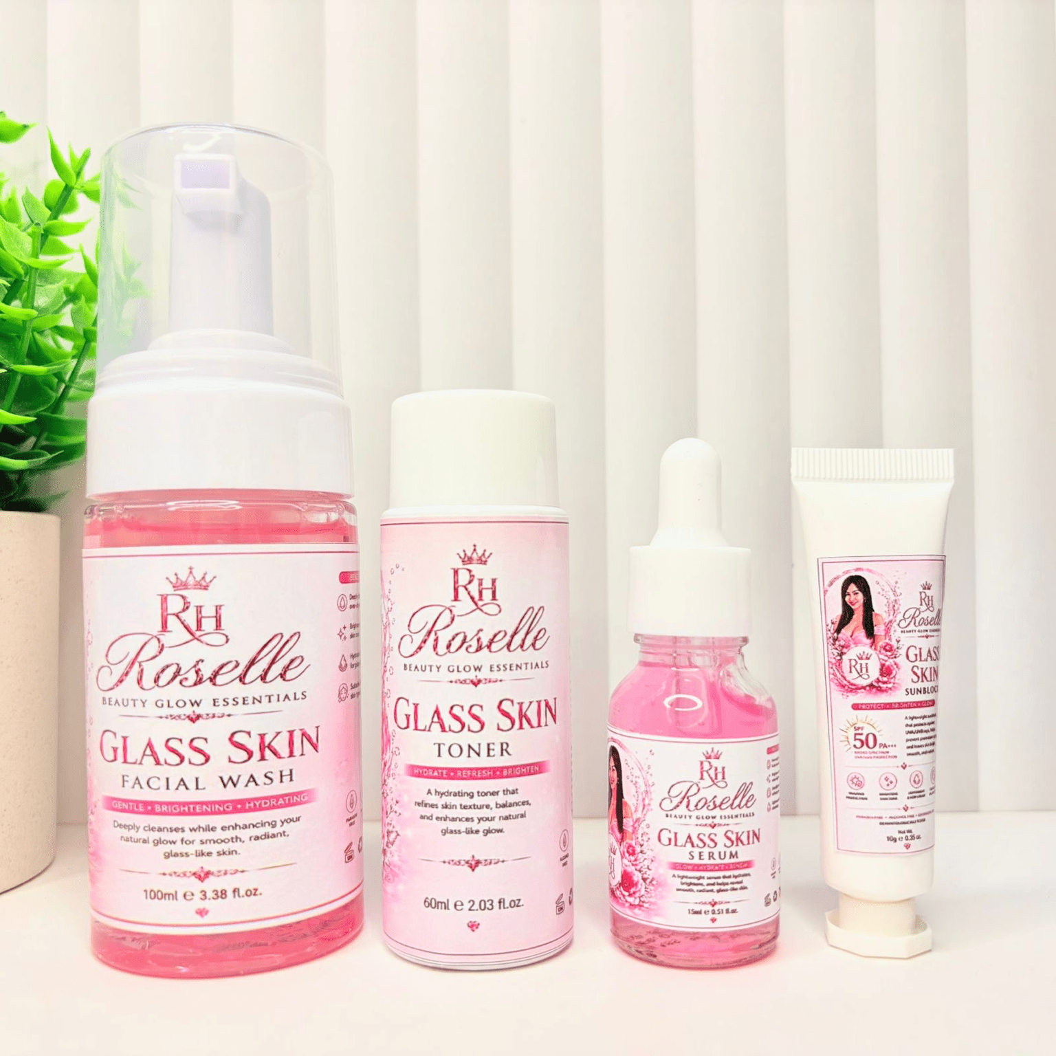 Roselle Beauty Glow Essentials – Glass Skin Set Pink For Women - Roselle