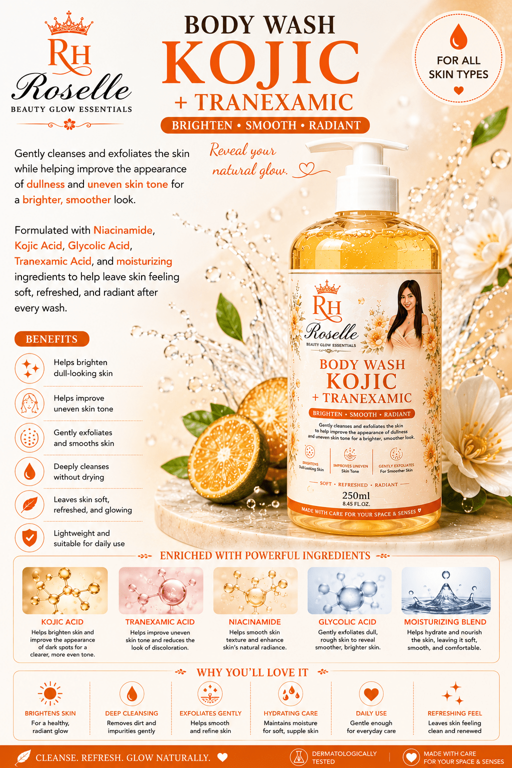 Roselle Body Wash Kojic + Tranexamic - Roselle