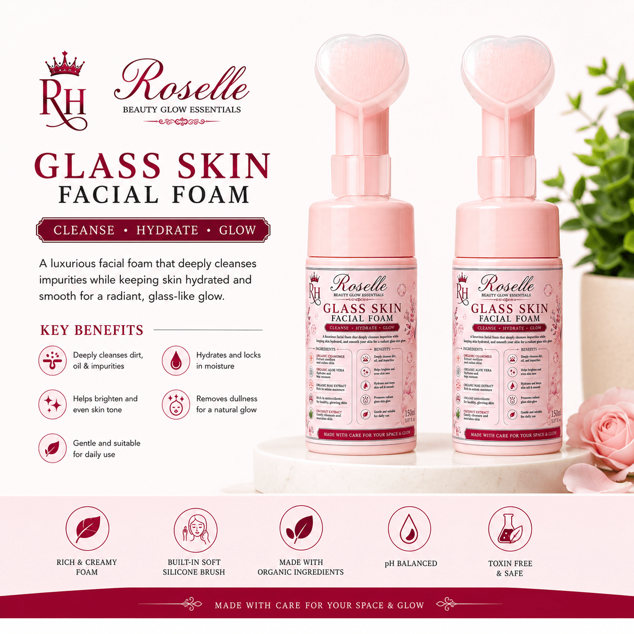 Roselle Glass Skin Facial Foam - Roselle