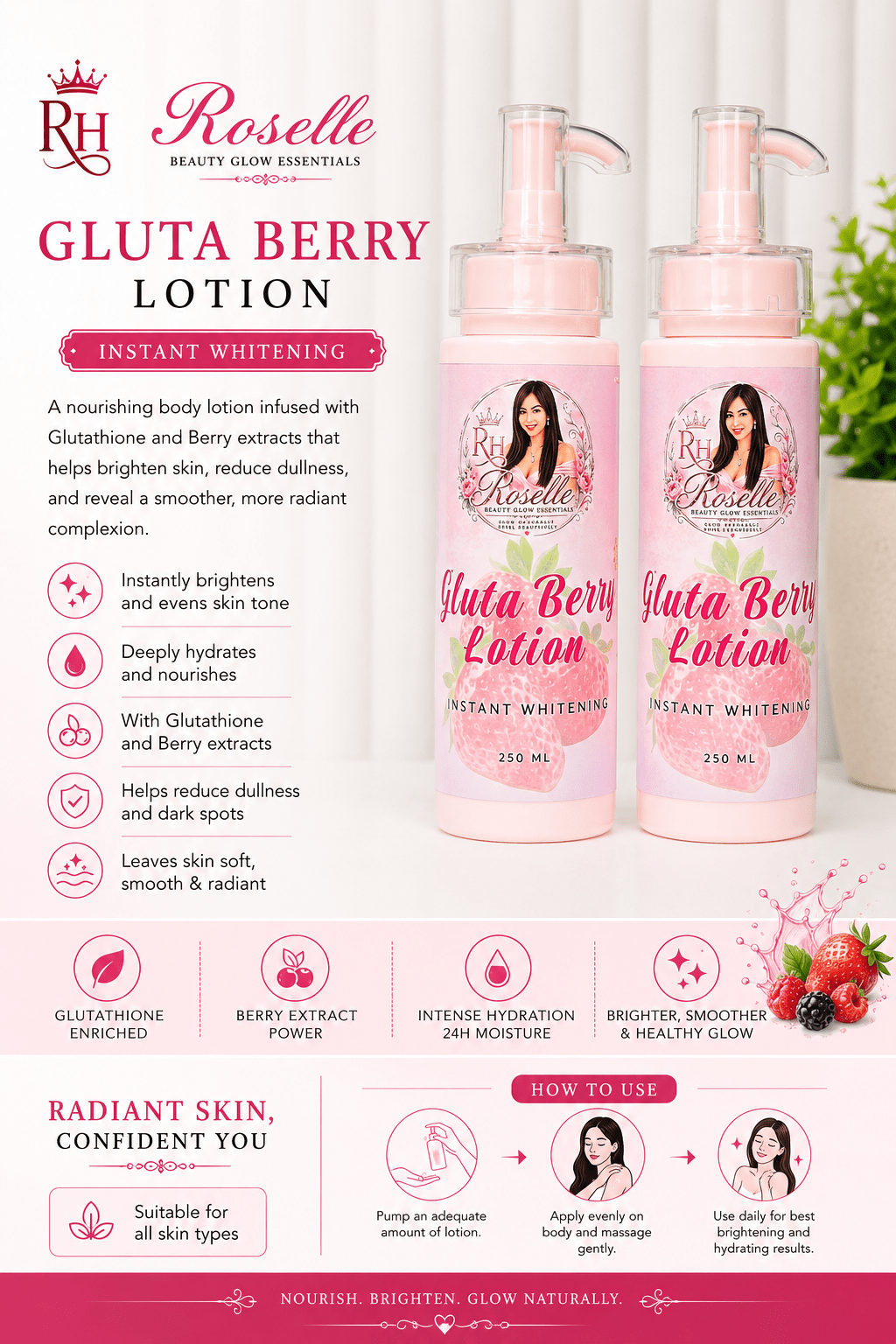 Roselle Gluta Berry Lotion- Instant Whitening - Roselle