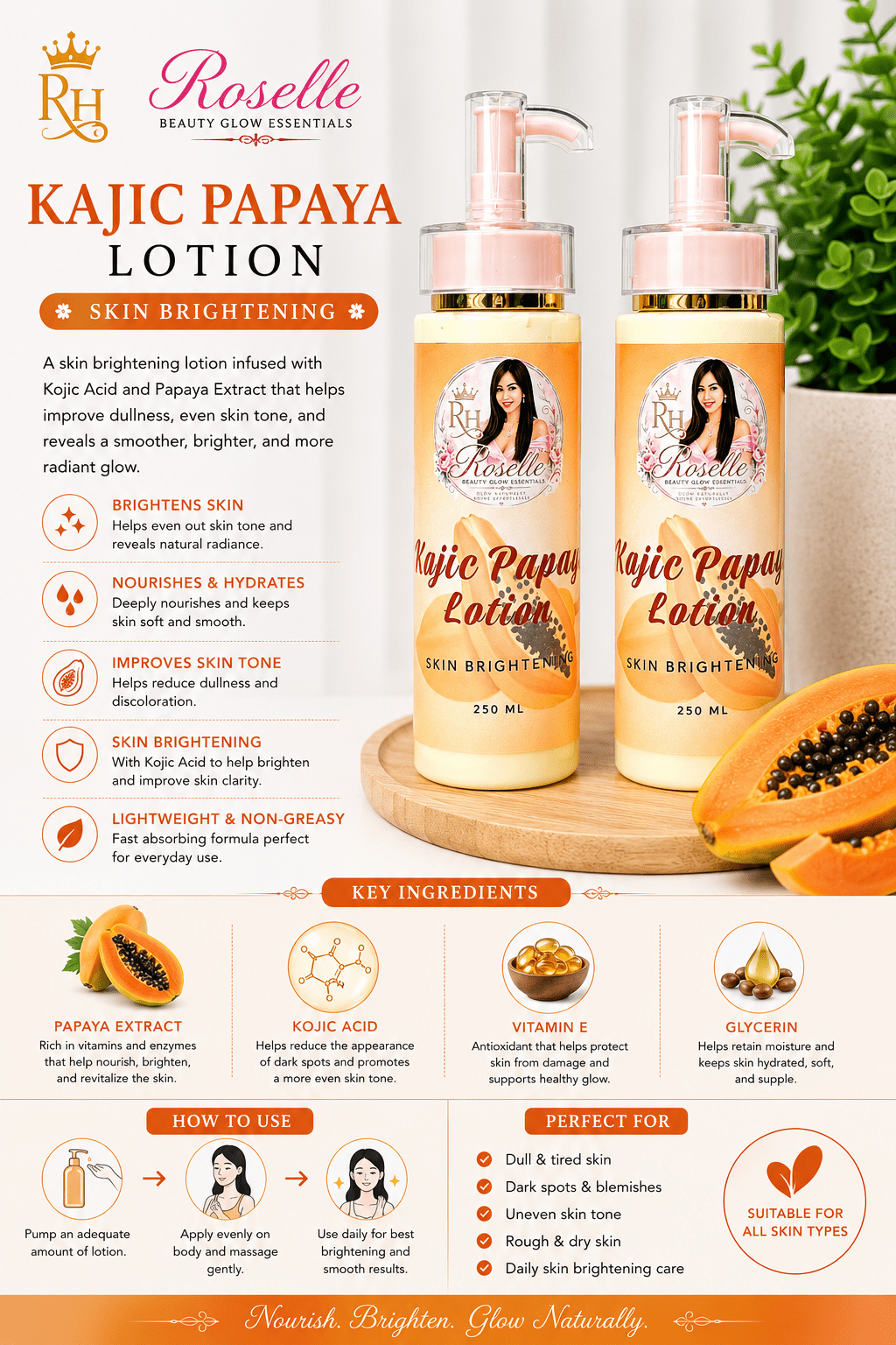 Roselle Kajic Papaya Lotion -Skin Brightenin - Roselle
