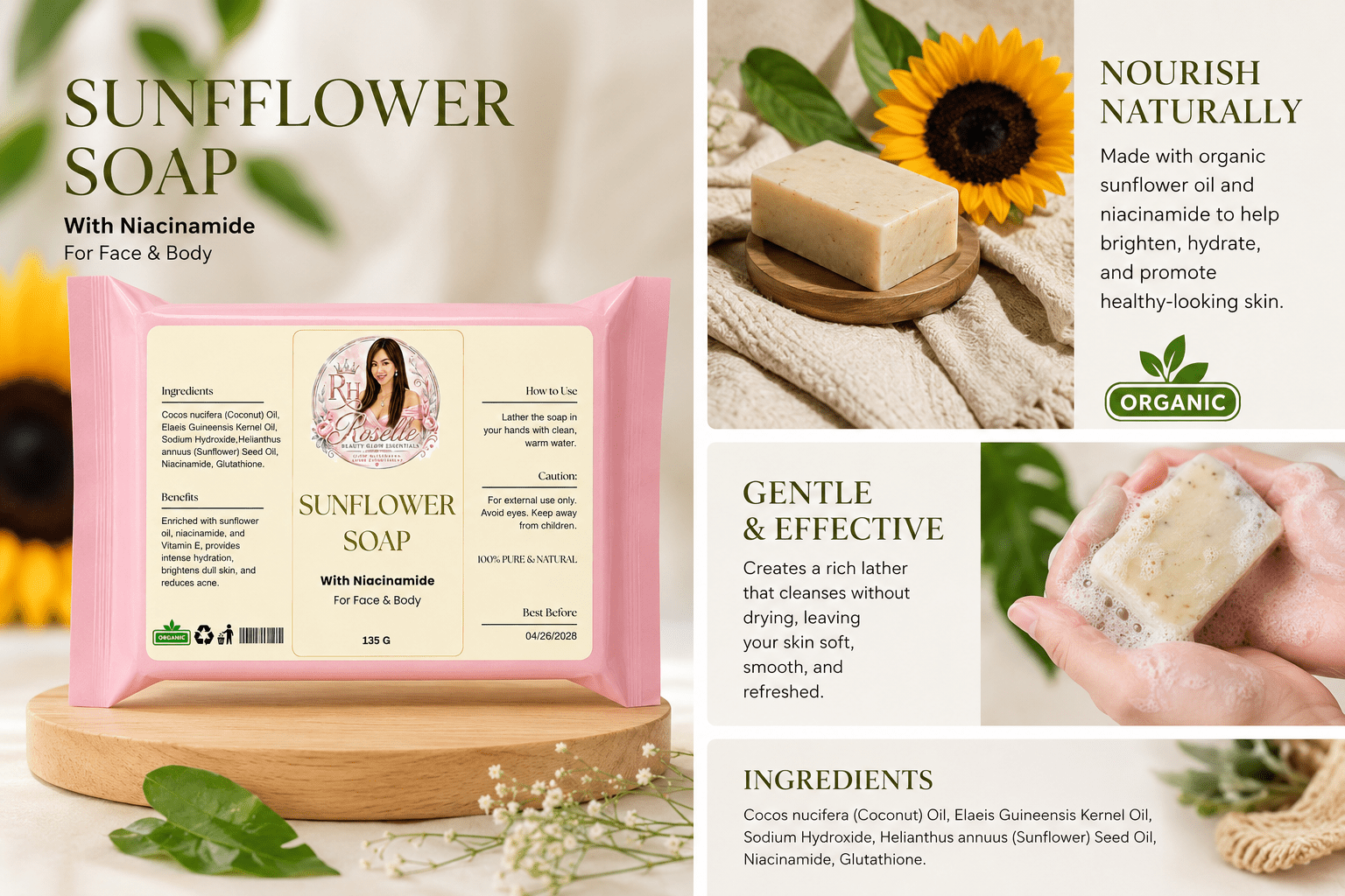 Sunflower Soap – With Niacinamide - Roselle