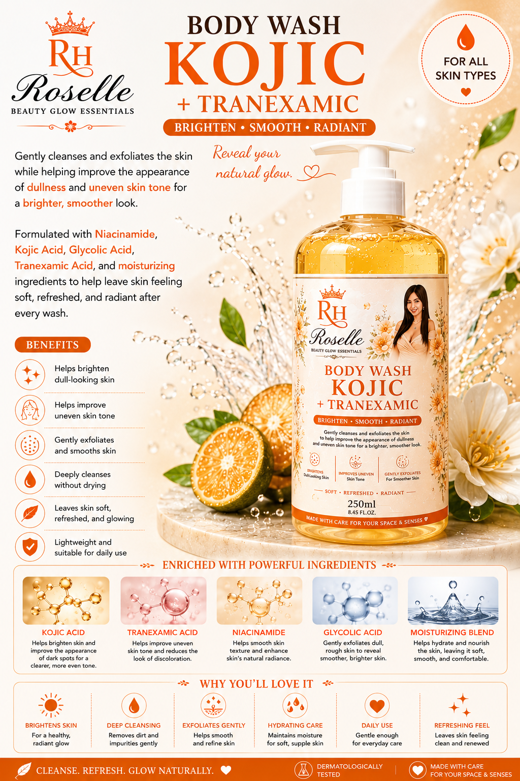 Roselle Body Wash Kojic + Tranexamic